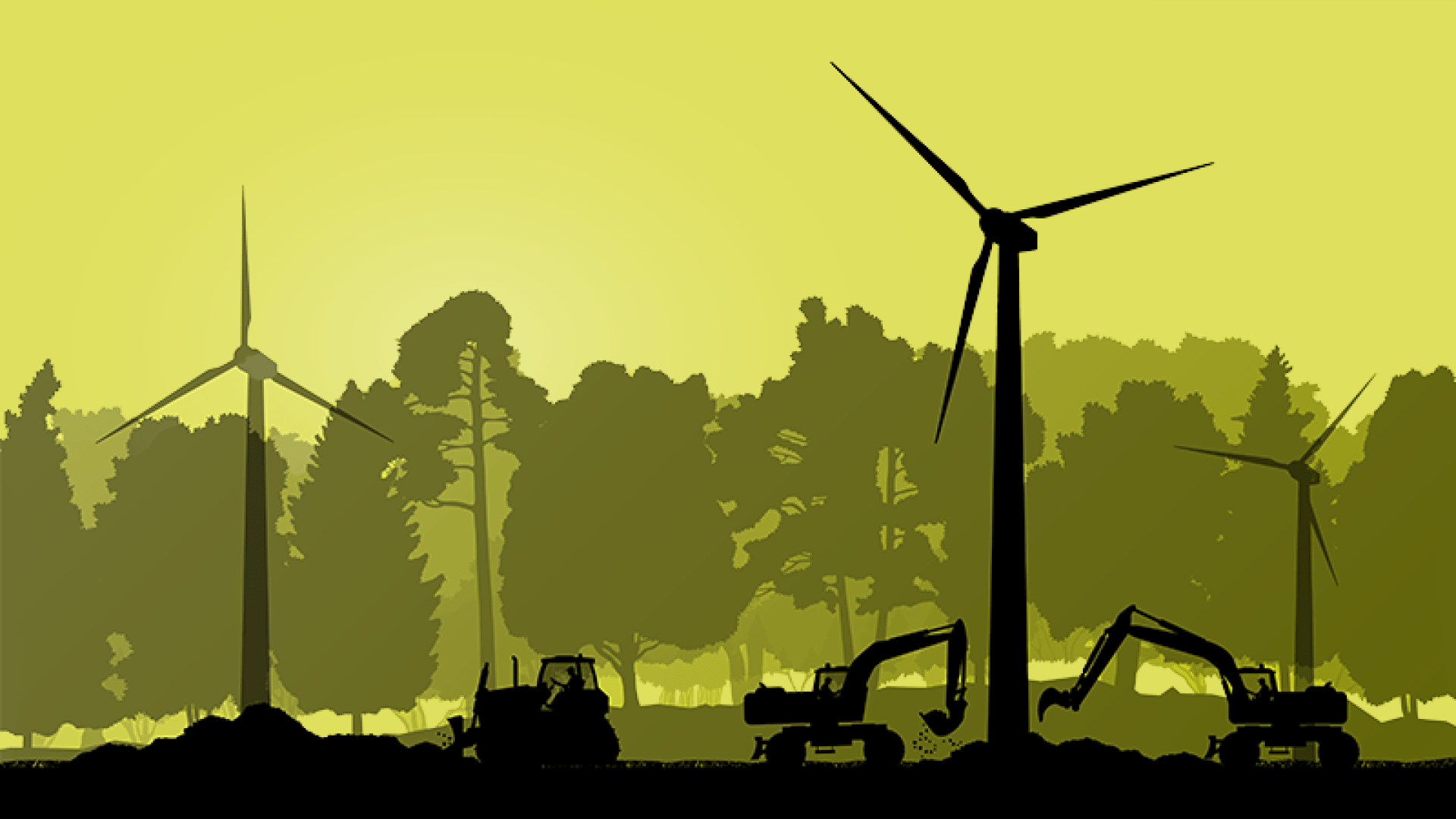 Illustratie windmolens en graafmachines